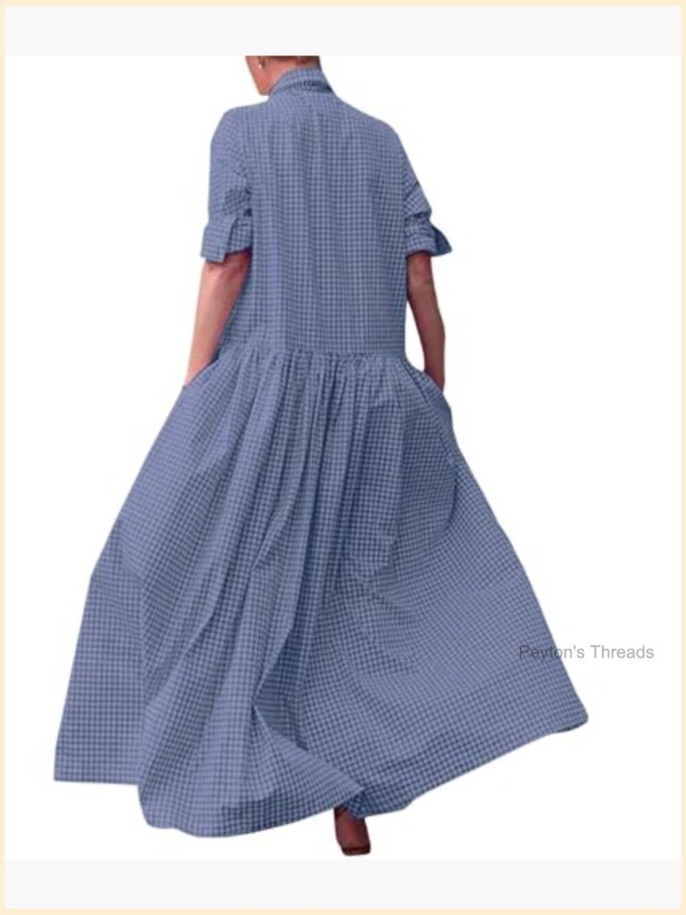 Women's Retro Plaid Button Down Maxi Shirt Dress Long Sleeve Gingham Swing Dress - Picture 3 of 5
